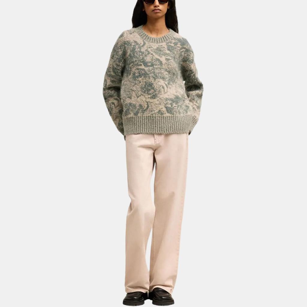 AMIPARIS Jacquard Blend Crew Neck Ribbed Hem Cuff Long Sleeve Mohair Sweater Women Sweater Beige UKS048KN00602024