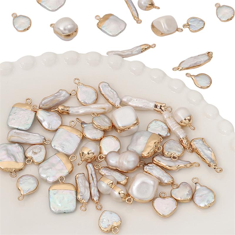 Natural Freshwater Pearl Irregular Gold Edging Single Hanging Style For DIY Necklace Bracelet Earrings Jewelry Making