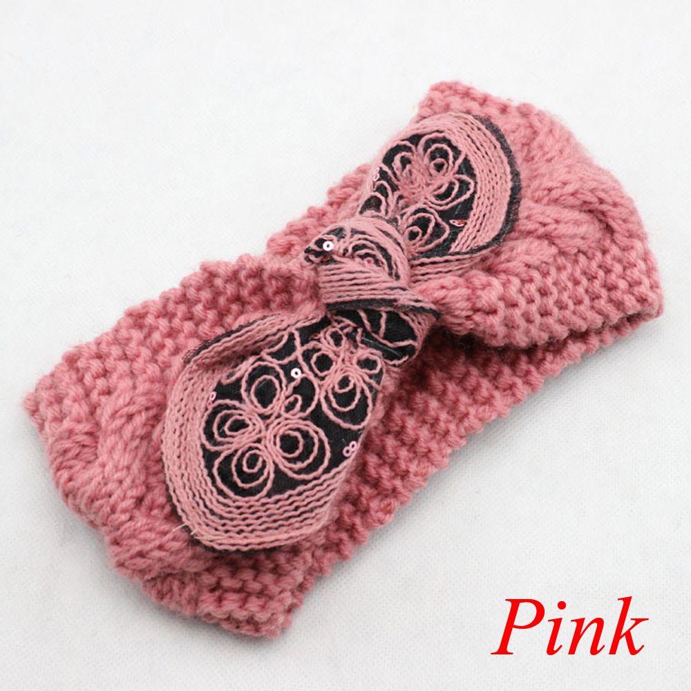 Vintage Flower Women Girl Bow Knot Headband Turban Crochet Knit Hairband Rabbit Ears Headwrap
