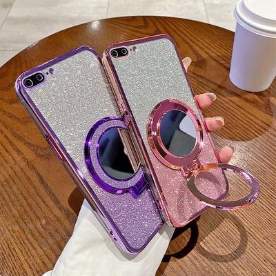 For Iphone 6 7 8 Mirror Glitter Plating Holder Silicone Phone Case For Iphone 7 Plus Magnetic Stand Cover For Iphone 8 Plus Case