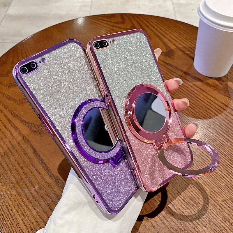 For iphone 6 7 8 Mirror Glitter Plating Holder Silicone Phone Case For iphone 7 Plus Magnetic Stand Cover For iphone 8 Plus Case