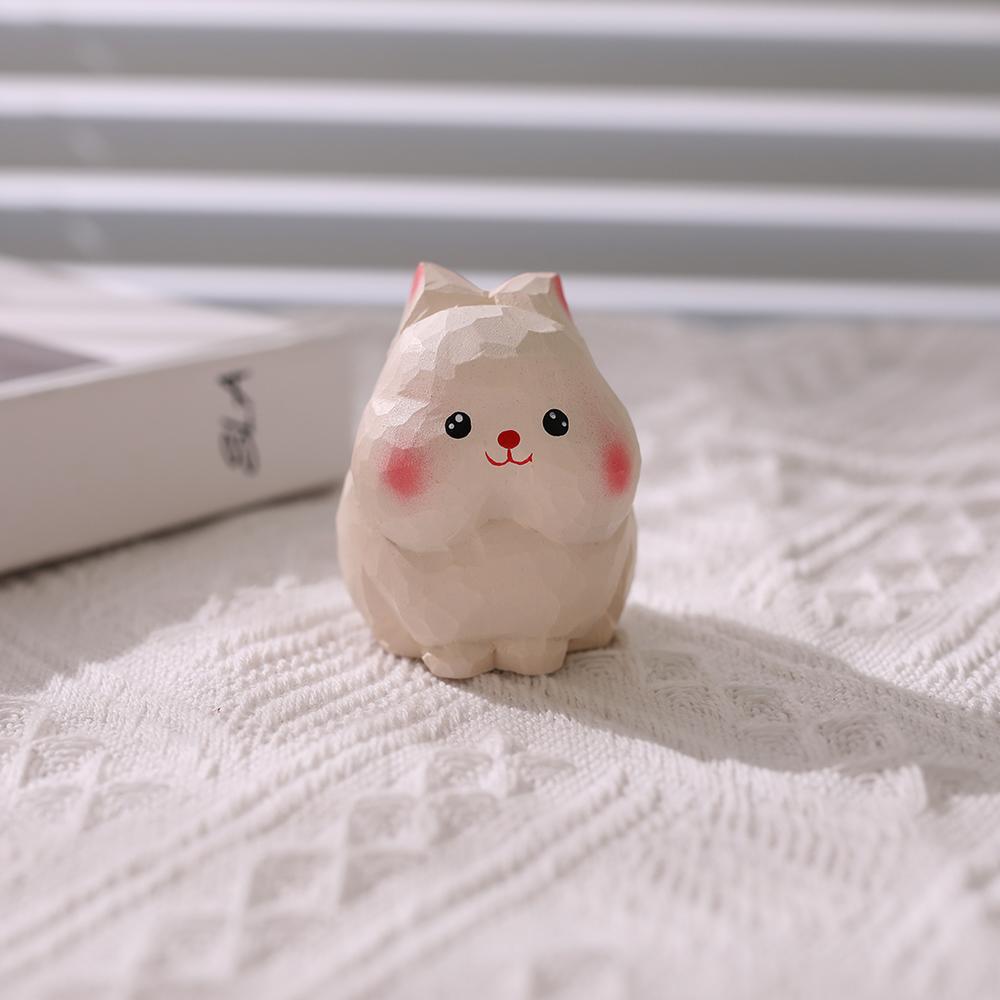 Handcrafted wood carving Home decorations desk accessories room decor Handmade Rabbit Statue Hand-carved decor Rabbit Statue