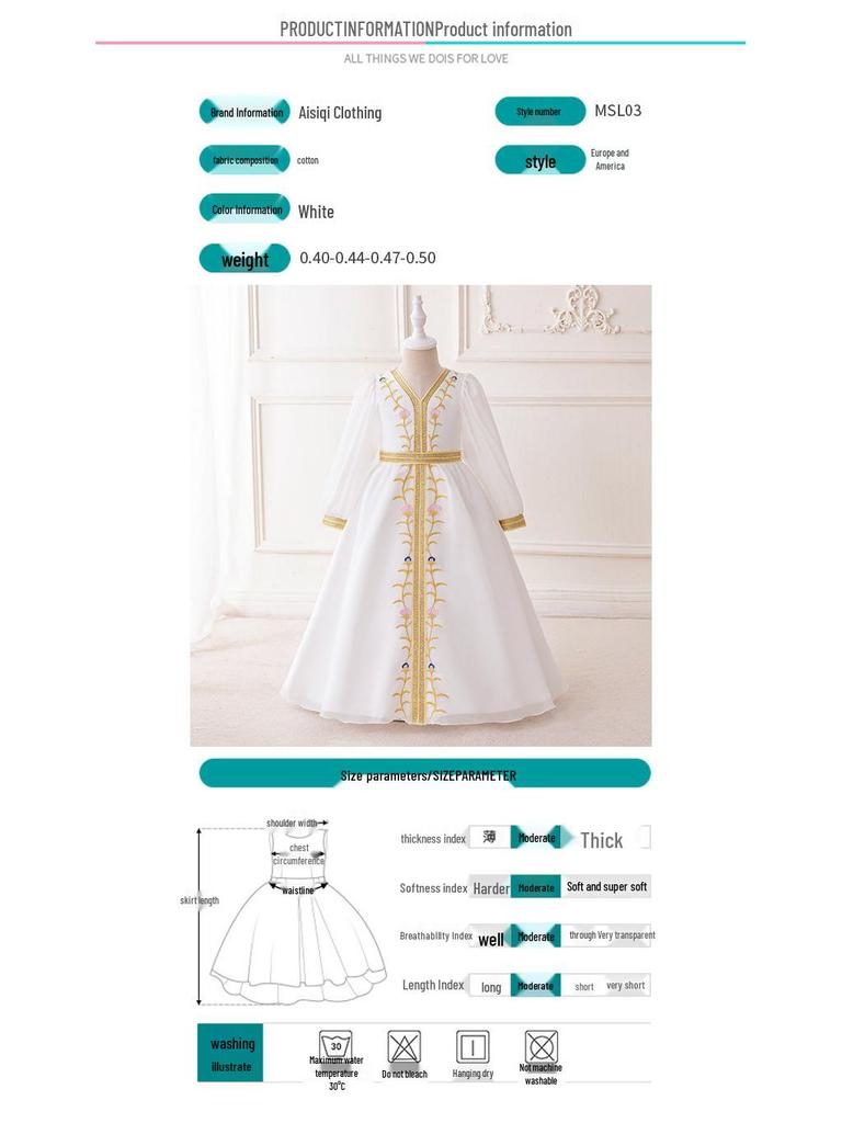 Children's Elegant Embroidered Muslim Princess Evening Dress Robe