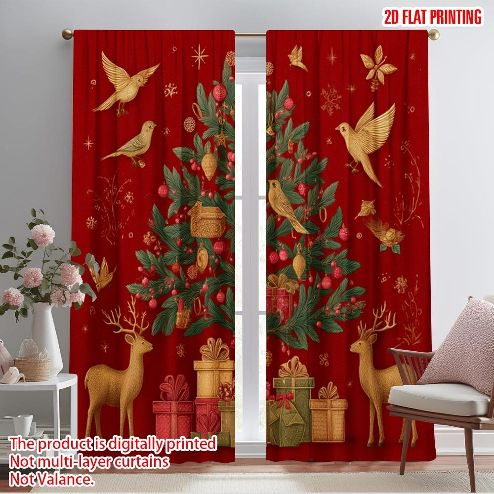 

2pcs,2D plane printing Contemporary Curtains Reindeer_ Tree_ Presents Durable 100% Polyester Fabric (without rod) All Seasons 52.50×116.00 CM 2pcs