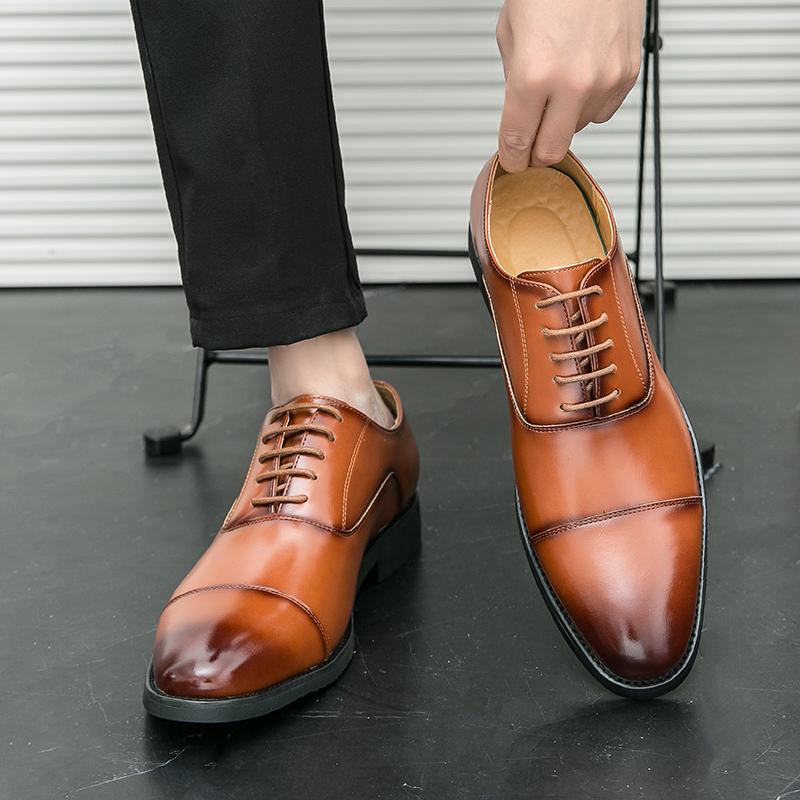 Fashion Classic Italian Style Mens Derby Formal Shoes Career Office Leather Shoes Pointy Toe Handmade Business Wedding Dress Shoes Men