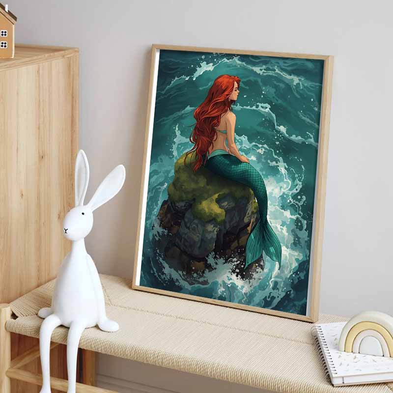 Disney 5D DIY Diamond Painting Ariels Little Mermaid Rock and Wave Illustration Embroidered Mosaic Cross Stitch Home Decor Gift Craft