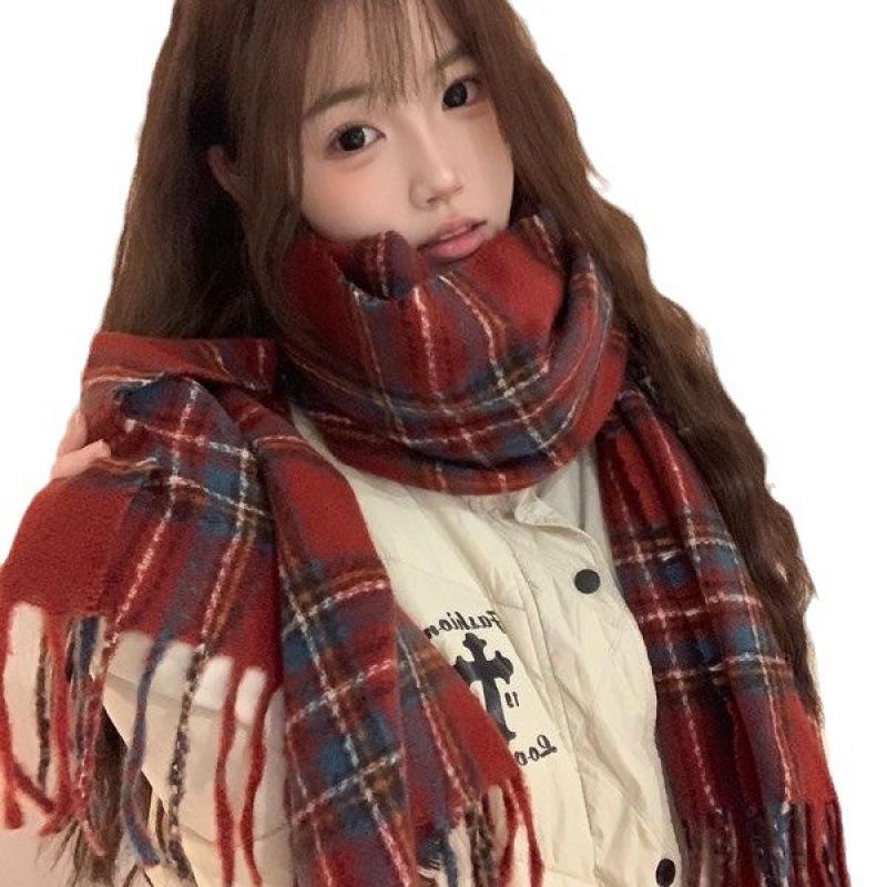 Versatile Red Plaid Scarf: Imitation Cashmere, Unisex, Autumn/Winter Style, Cozy Warmth for All