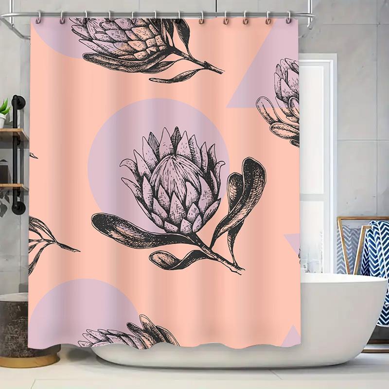 

Vibrant Bath Shower Curtain With Pink Floral Design Modern Home Decor Privacy Curtain (Customizable Size) W60H190(CM)-1 Pcs