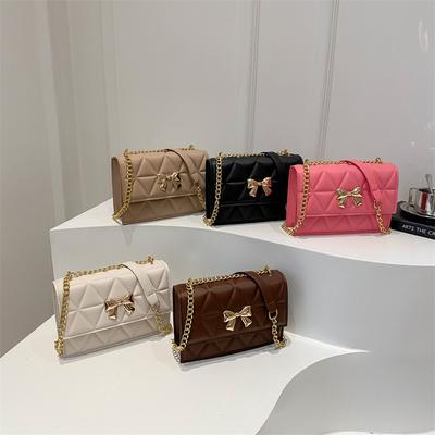 Niche Design Chain Bag for Women In Autumn Fresh Bow Decorative One-shoulder Oblique Rhombus Square Bag
