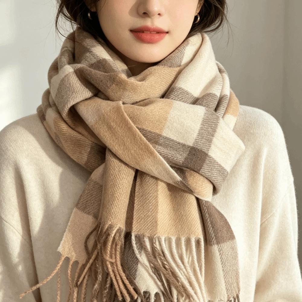 Double-Sided Imitation Cashmere Scarf Thickened Unisex Scarf Shawl Classic Plaid Scarf Women
