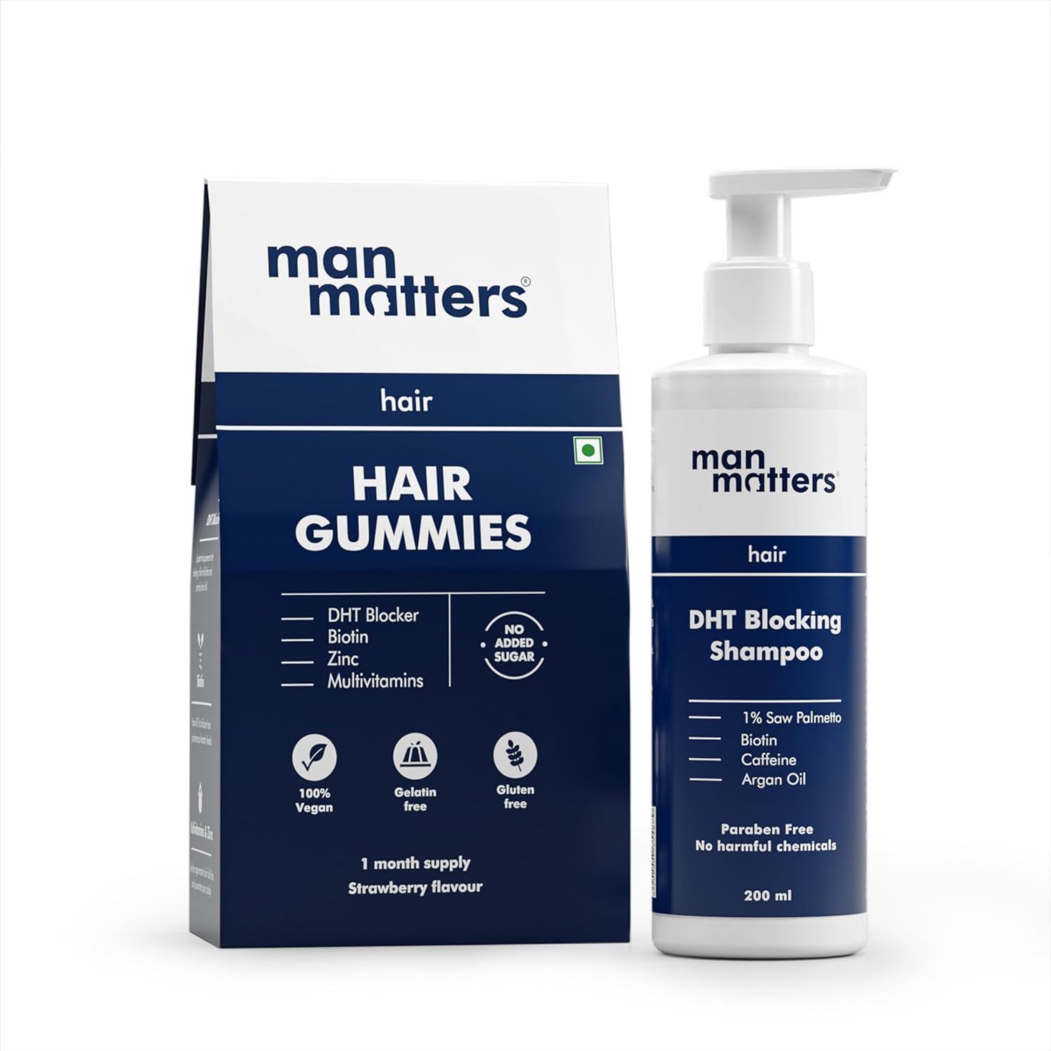 

Man Matters Anti Hair Fall Kit with Biotin( Gummies 30N & DHT Blocking Shampoo 200ml ) for Stronger Hair Roots