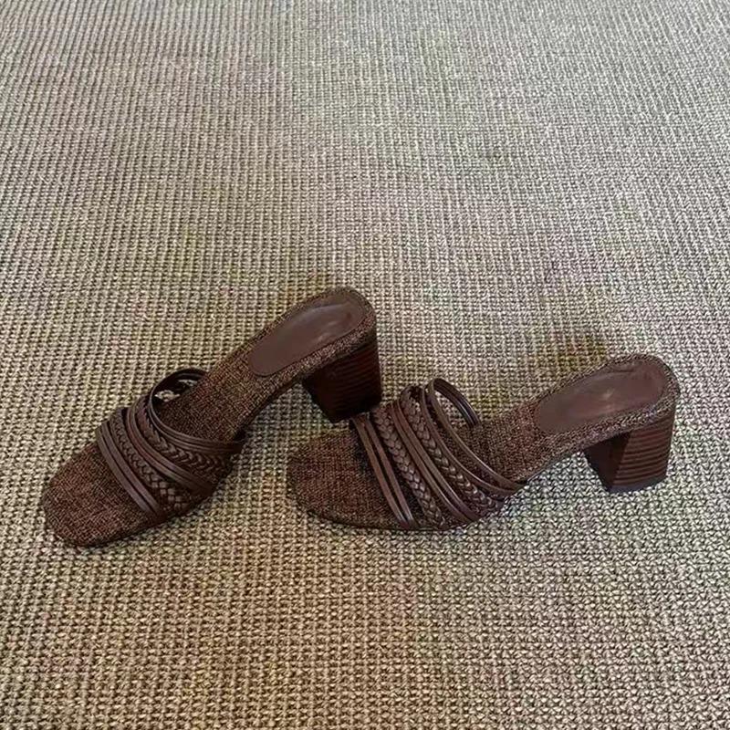 Fashion High Heels Women Slippers Chunky Shoes Fashion Heeled Sandals Woman Summer 2025 Pumps New Dress Slides Luxury Mujer De Sandalias