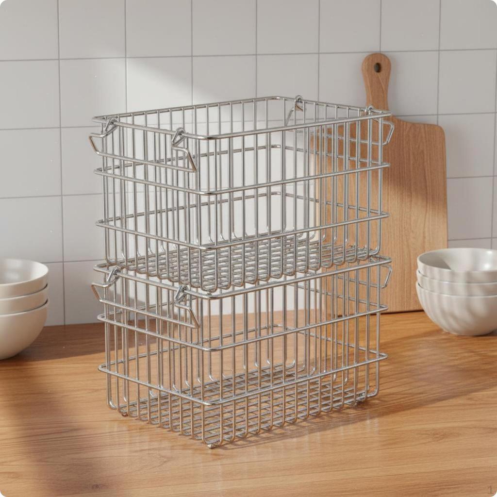 Stainless Steel Storage Basket SpaceSaving Stackable Wire Versatile for Kitchen, Pantry,