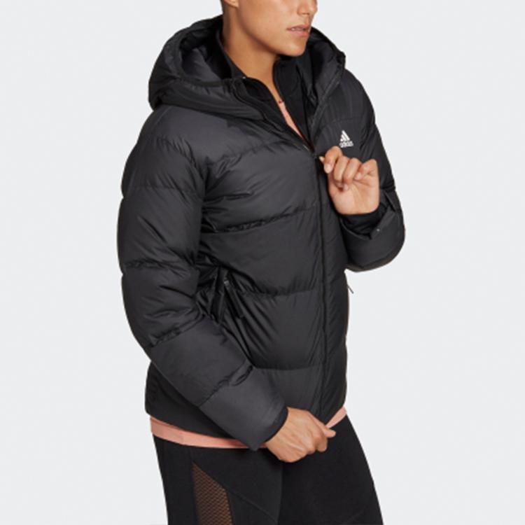 adidas Solid Color Sports Warm Hooded Down Jacket Women Jacket Black H14172