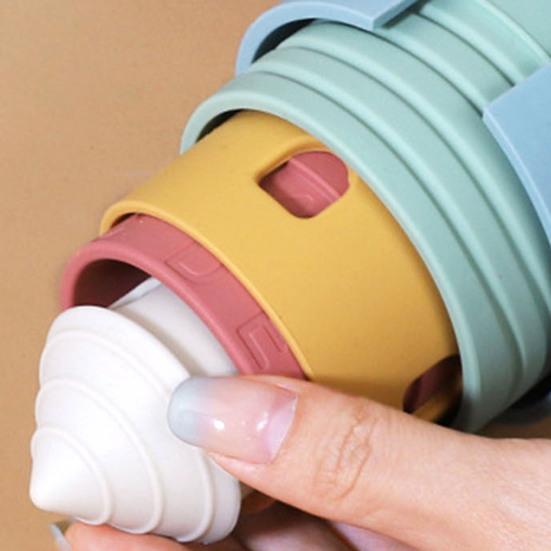 1 Set Baby Stacking Toy Smooth Edge Safe No Odor Anti-cack Silicone Chewable Castle Shape Color Cognition Promote Hand-eye Coordination Number