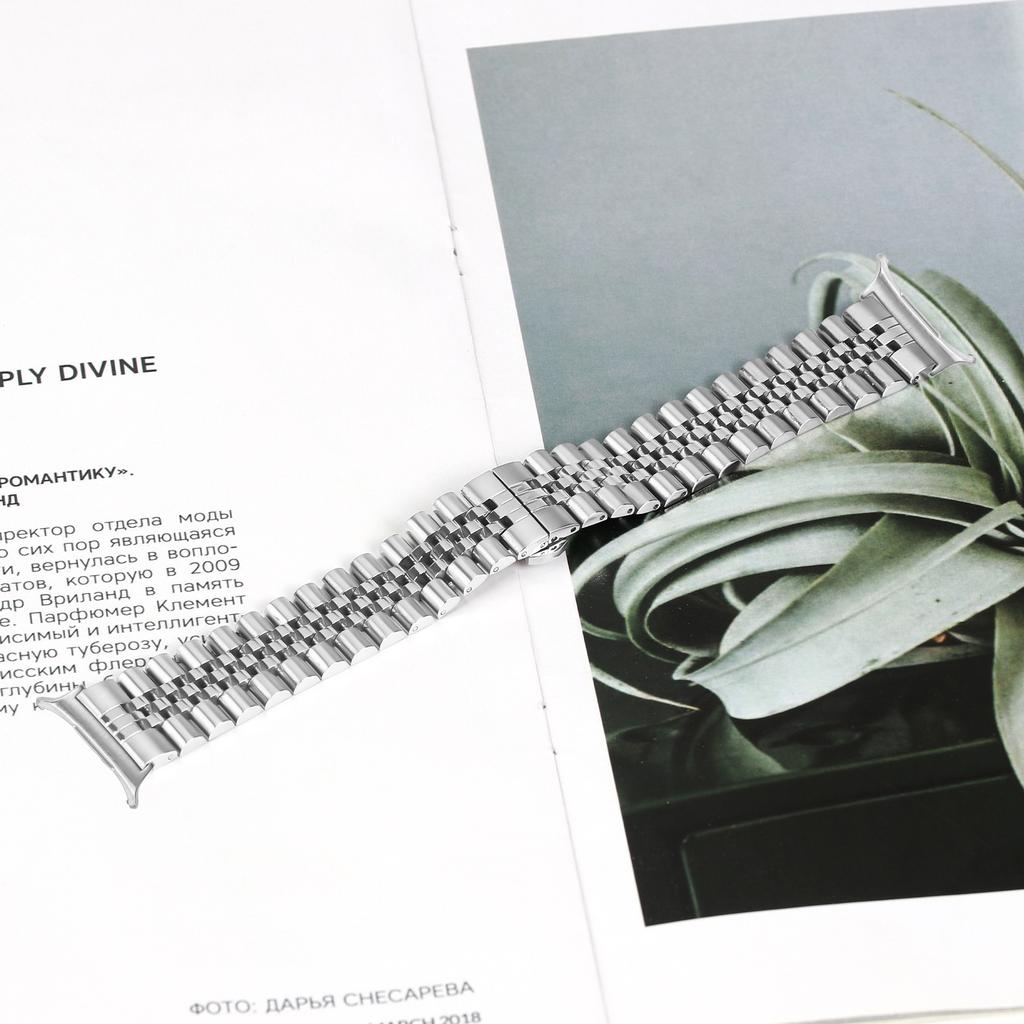 5-Bead Silver Band for Samsung Galaxy Watch Ultra (2025) 47mm Butterfly Clasp Metal Watch Strap