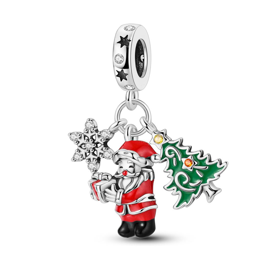 Charms Winter Christmas Elk Santa Claus Beads Copper Plated Fit Original Pan Bracelet Pendants Making Fashion Jewelry