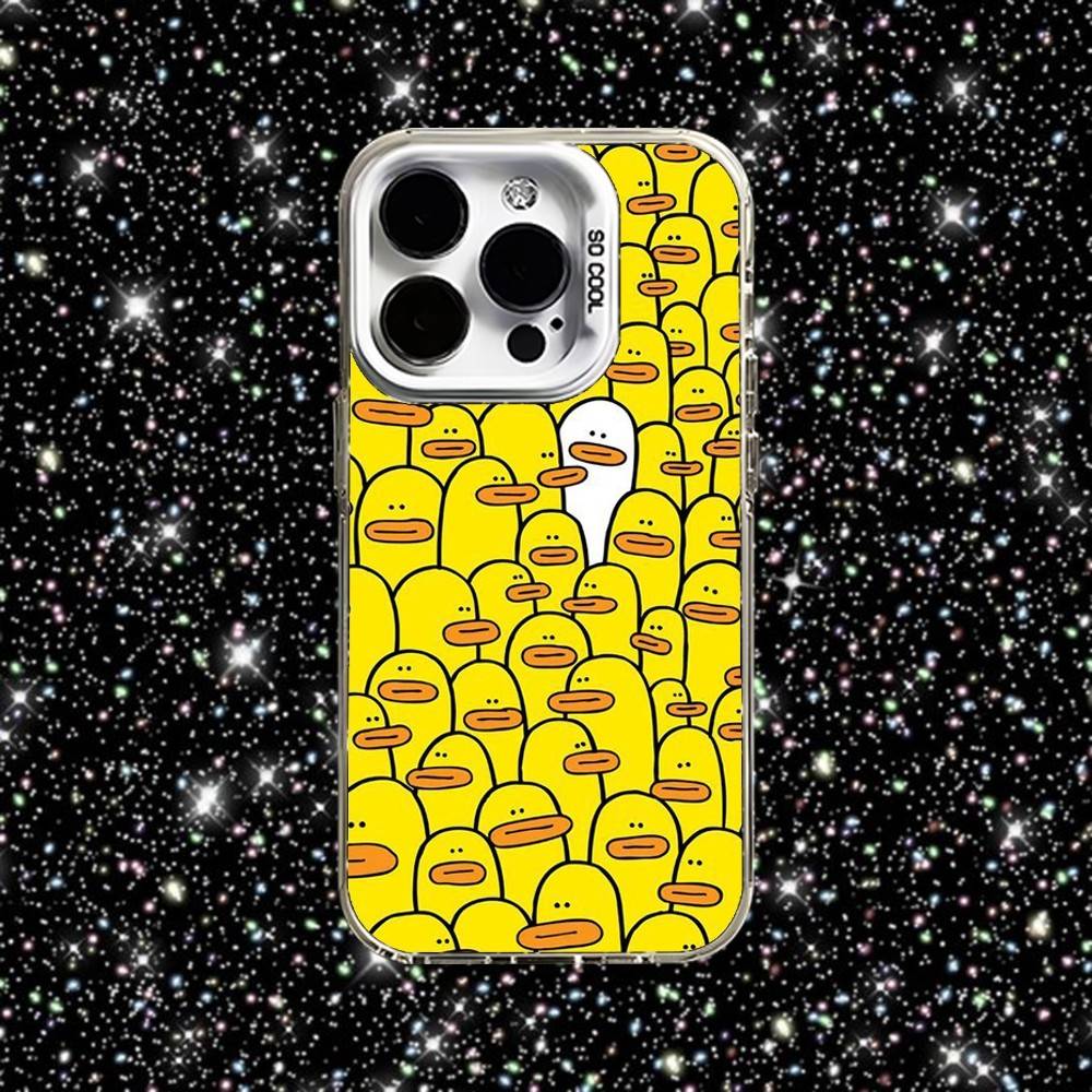 Yellow Duck Cute Phone Case For iPhone 16,15,14,13,12,11,Pro,XS,Max,Plus,Mini,SE White Candy Matte Shockproof Cover