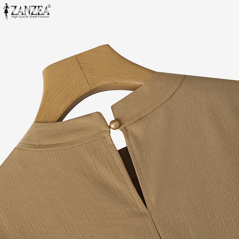 ZANZEA Women Casual Stand Collar Solid Color Summer Half Sleeve Blouse