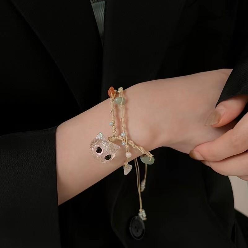 Charming And Fresh Cat Pattern Woven Bracelet For Women Gift And Wear Casual