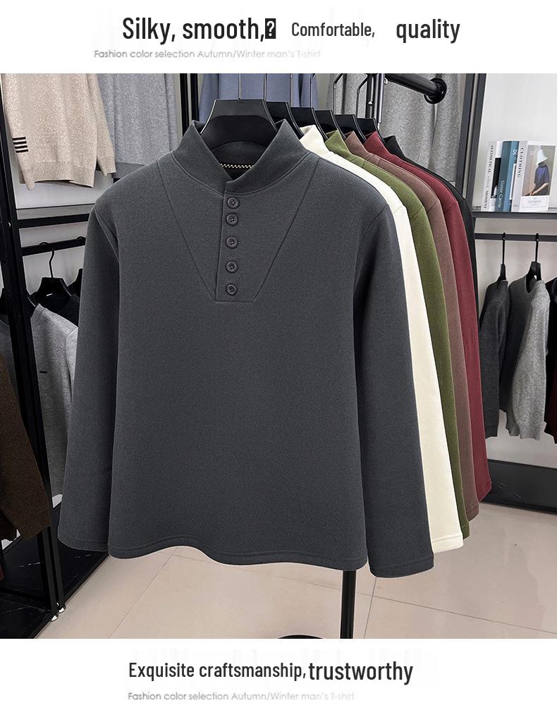 Men's Winter Fleece Hoodie with Half-High Collar - Thick, Warm Base Layer for Casual Fashion