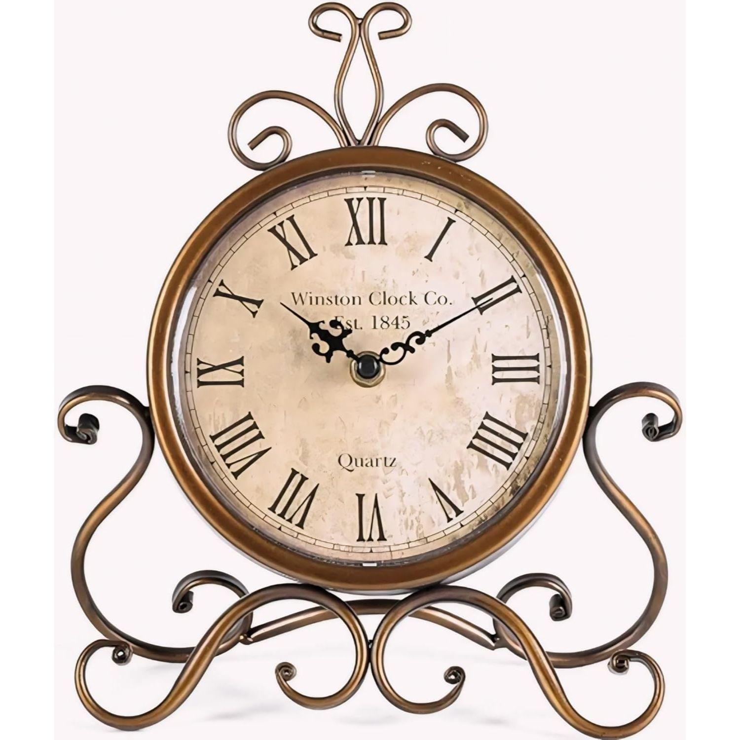 

Table Clock Antique Style 10 in dial 6 in Desk Clock Art Unique for Home Office Decor Iron Metal Glass Colour (Antique) (Antiquee) 10 INCH