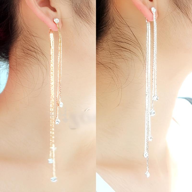 All-match Fashionable and Exaggerated Earrings Front 2 Back 3 Strings of Lucky Beads Tassel Earrings Earrings Long Rhinestone Ea