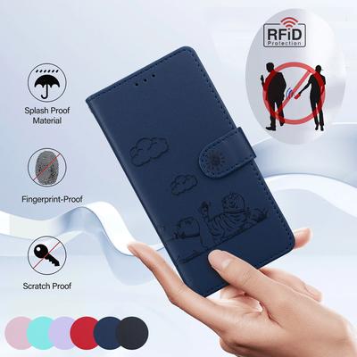 Cute Cat RFID BLOCKING Leather Case for Redmi Note 14 14C K70 A3 13C 12C 11A Wallet Card Slots Cover For Xiaomi 14T Mi 14 POCO F5 Civi2 Phone Holster