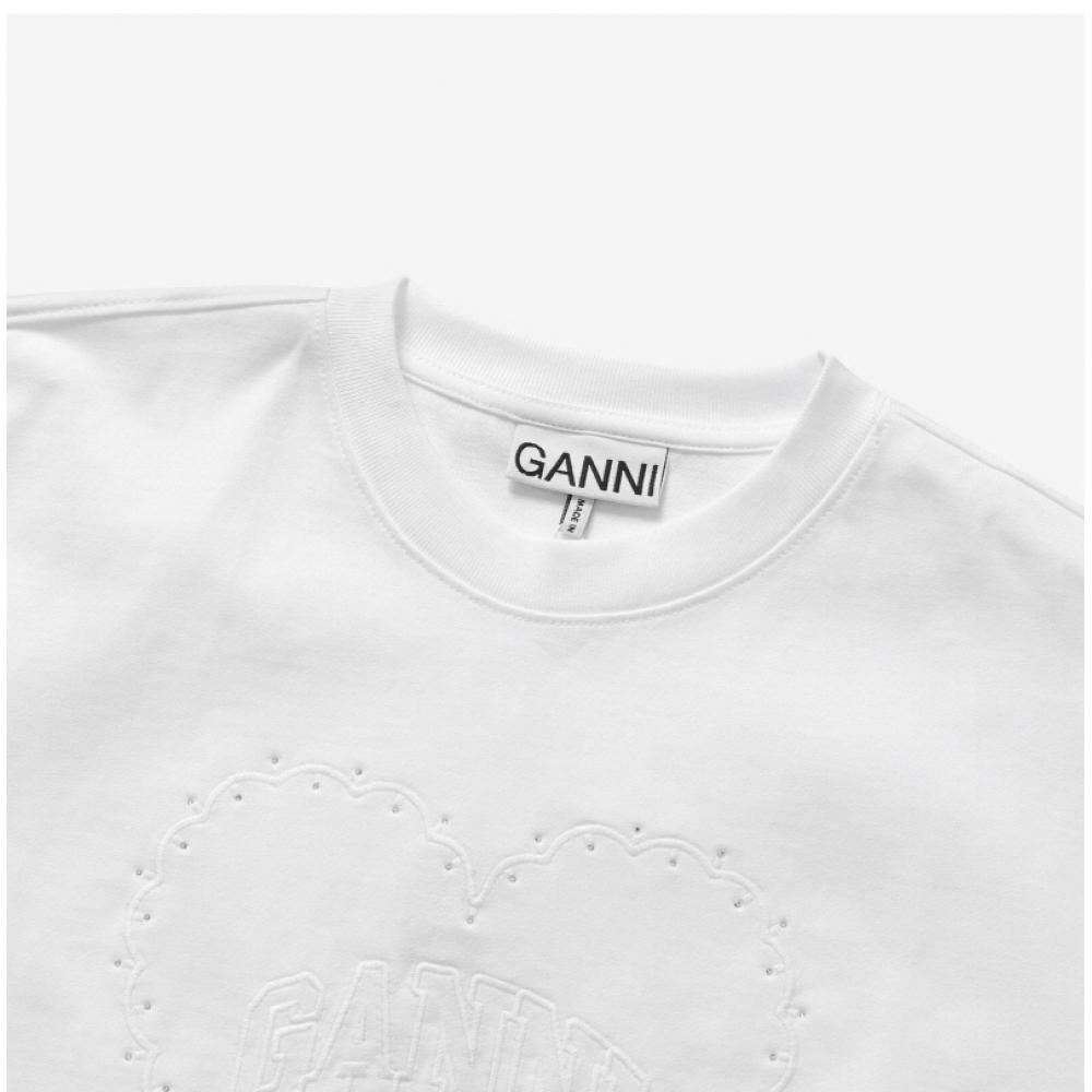 Ganni T4033 151 Heart RhineStone Logo Women S Short Sleeve Tee