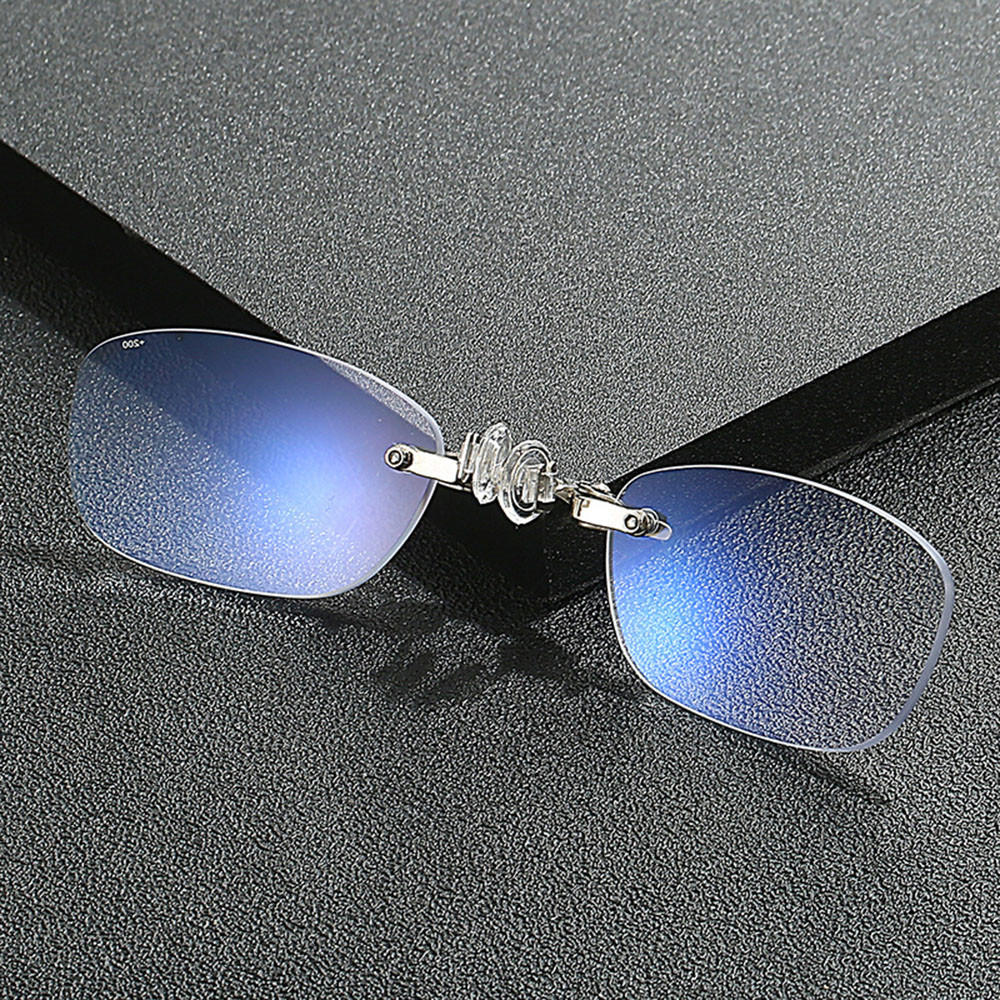 

Frameless Nose Clip Reading Glasses Men Women Ultralight Anti Blue Light Eyewear Magnifing Rimless Presbyopic Glasses +1.0~+3.0 +100