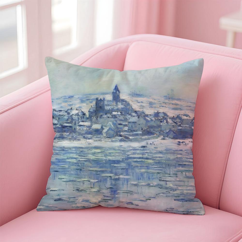 OscarClaude Monet Kissenbezug Leinen Kissenbezug Weiche Dekoration für Sofa Wohnzimmer