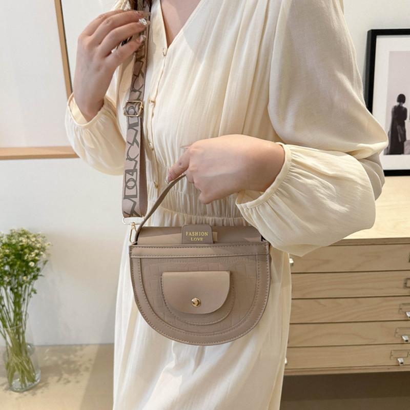 Fashion Women's Wide Strap Top Handle Shoulder Bag Retro PU Leather Solid Color Crossbody Bag Girls Mobile Phone Bag KTY