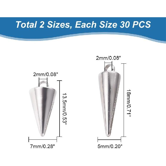 

UNICRAFTALE 60pcs Stainless Steel Cone Charm 13~17mm Hypoallergenic Punk Style Charm Spike Pendants Dangle Earring Charm for DIY Jewelry Making