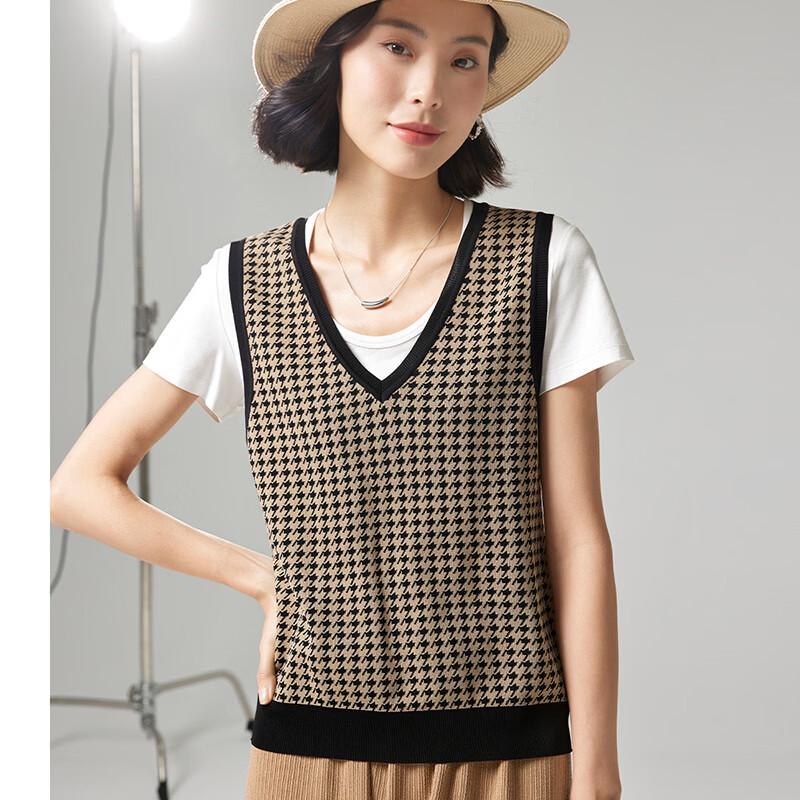 Women's Vintage Houndstooth Knitted V-Neck Sleeveless Vest