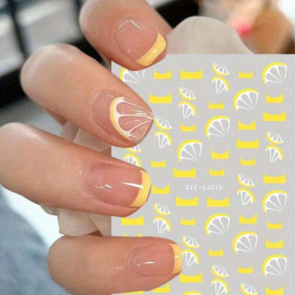1pc Summer Lemon Nail Stickers - 3D Adhesive Fruit Design Decals for DIY Manicure, Nail Art Yellow & White Lemon Slice Pattern DIY Nail Art |