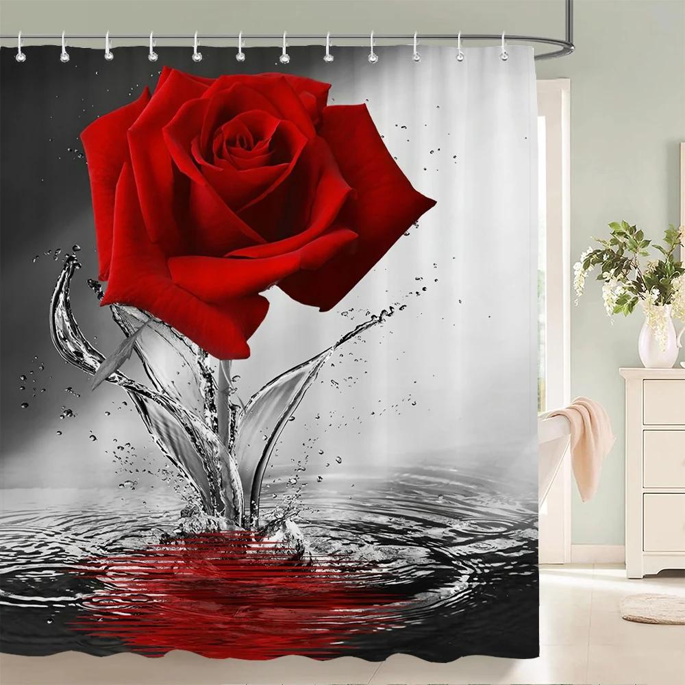 1 Stück Kunstrose wasserdichter Duschvorhang, Blumen-Stil Blumen Badezimmer dekorativer Vorhang mit Plastikhaken