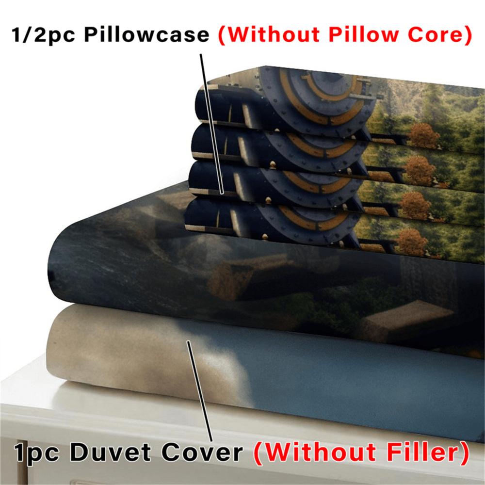 3D Steam Locomotive Train Duvet Cover Set with Pillowcases 2/3 Piece Polyester Bedding Set No Duvet Insert - Digital Print
