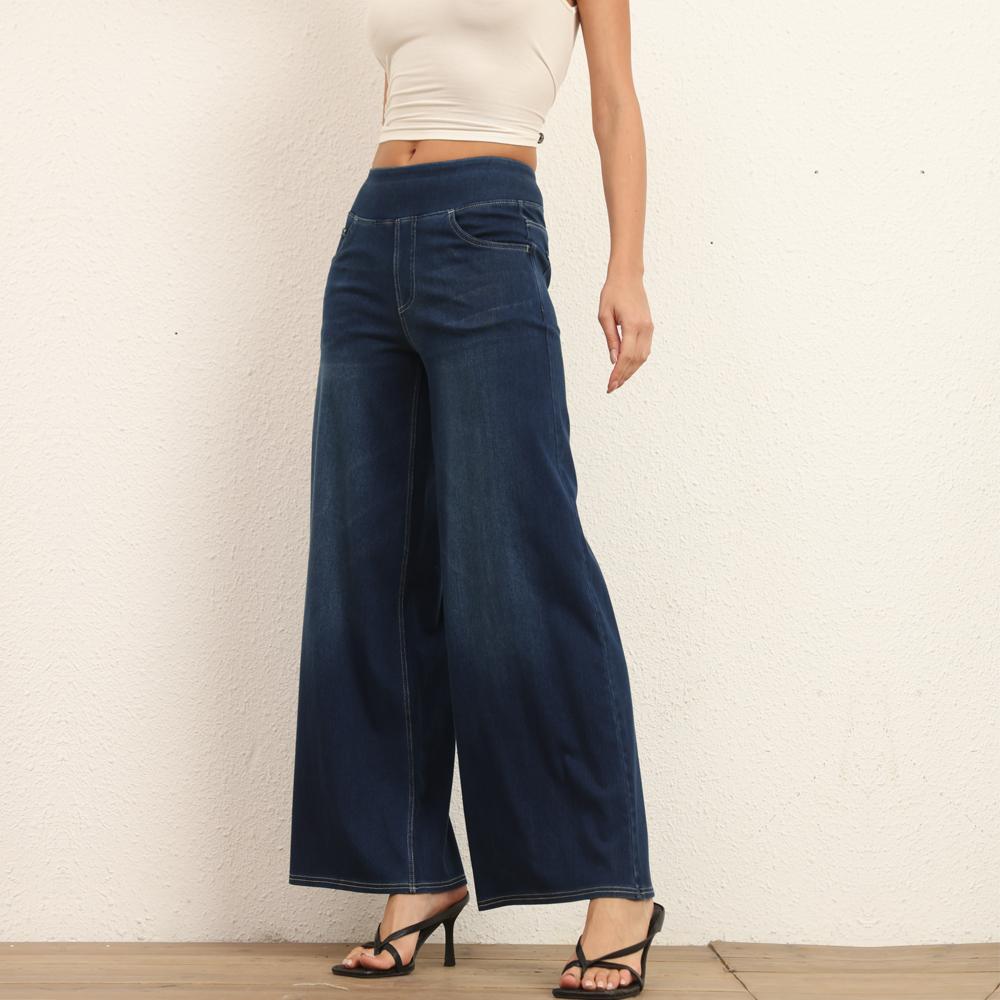 Shascullfites Loose Wide Leg Jeans Dark Blue Denim Pants Plus Size Women's Jeans High Stretch Pants