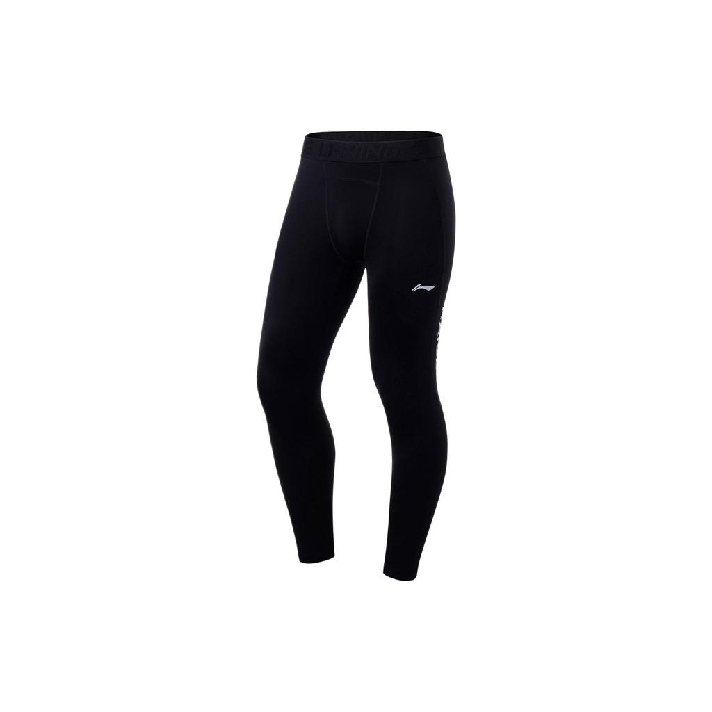 Li-Ning Fitness Series Logo Print Compression Long Pants Men Bottoms Black AULT017-1