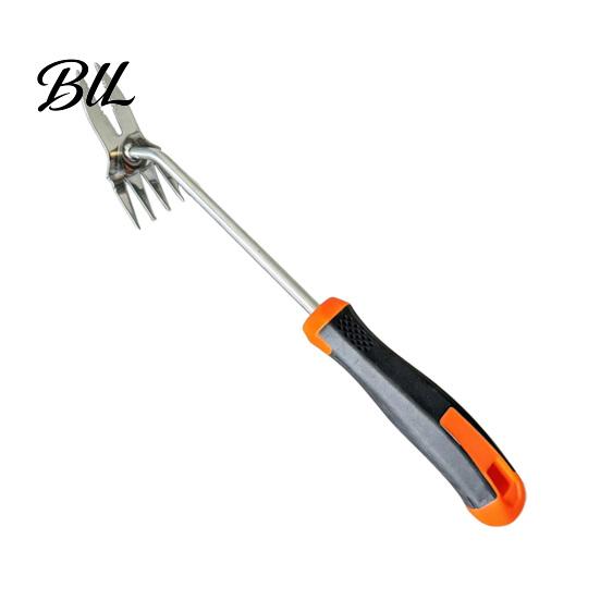 Four-tooth Garden Weeder 2-in-1 Weed Puller, Heavy Duty Stainless Steel Hand Weeder, Weeding Tool with Durable Outdoor Ergonomic Non-Slip Handle, for