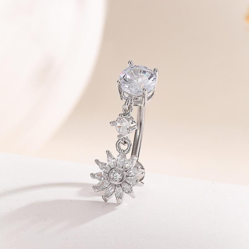 Fashion Zircon Heart Angel Wings Belly Button Ring Crystal Flower Navel Ring Barbell For Women Girls Belly Piercing Body Jewelry