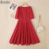 ZANZEA Women Summer Round Neck Casual Half Sleeve A-Line Dress