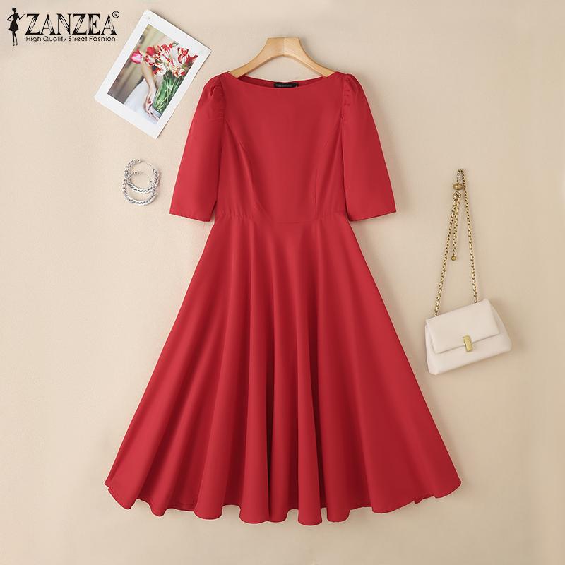 ZANZEA Women Summer Round Neck Casual Half Sleeve A-Line Dress