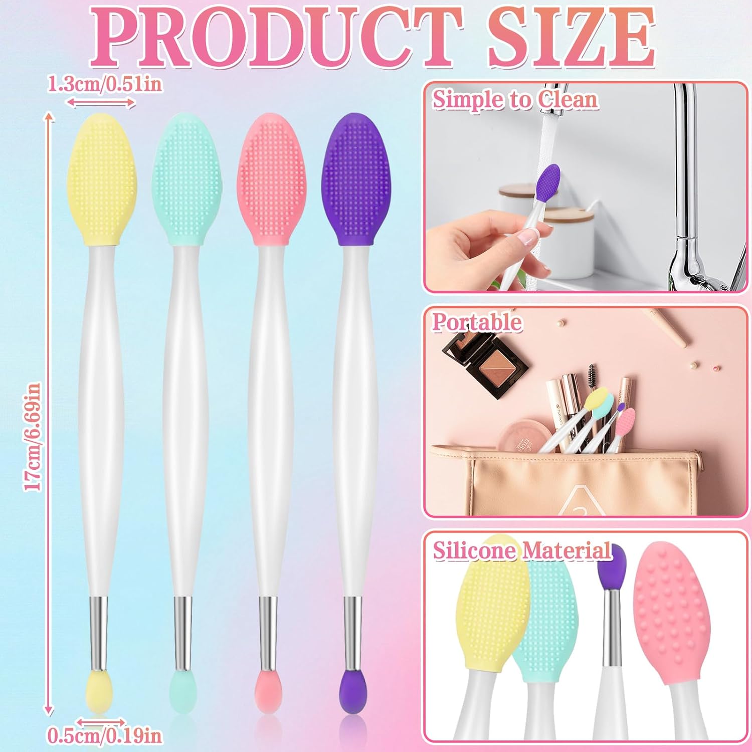 

4Pcs Lip Scrub Brush Dual-ended Lip Scrubber Exfoliator 2-in-1 Silicone Scrub Tool, Gentle Applicator Apply evenly Makeup Tools Portable for Women