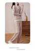 Color-Block Women's Wool Two-Piece Set: High Neck Sweater & Wide-Leg Pants with Faux Collar, Autumn/Winter 2023 Collection