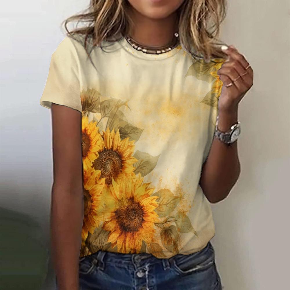 

New Sunflower T-Shirts Vintage Floral 3D Print Women s O-Neck Short Sleeves T Shirt Casual Y2k Harajuku Tees Top Female Clothing XL