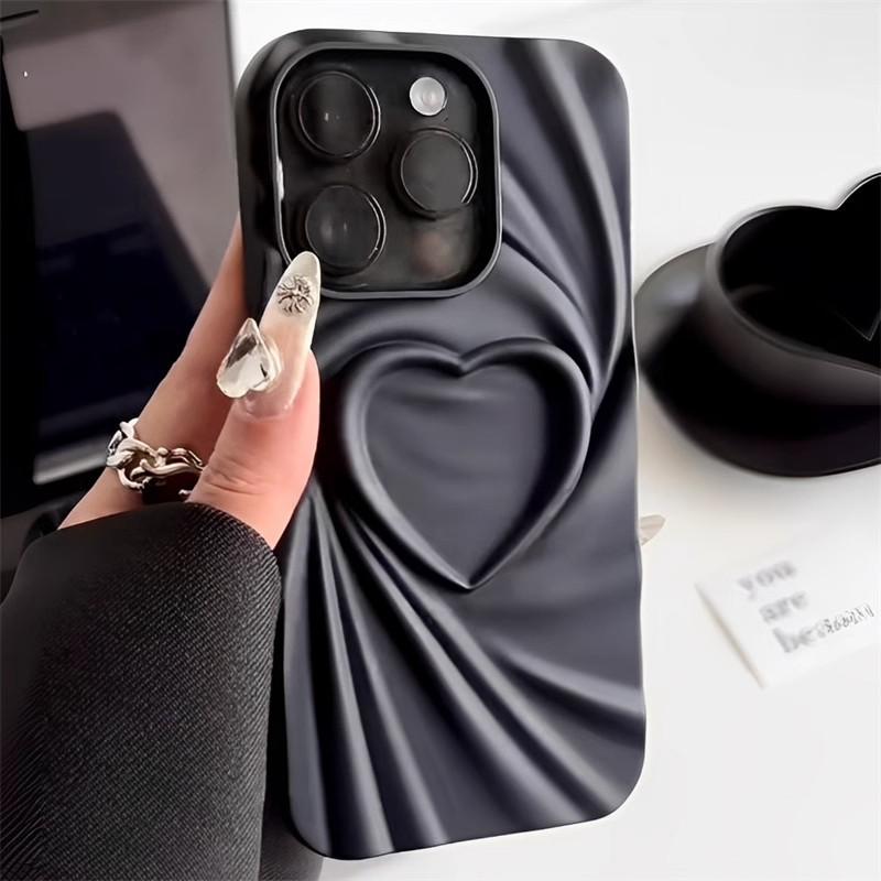 For iPhone 16 Pro Case Pleated Swirling Heart TPU Phone Cover