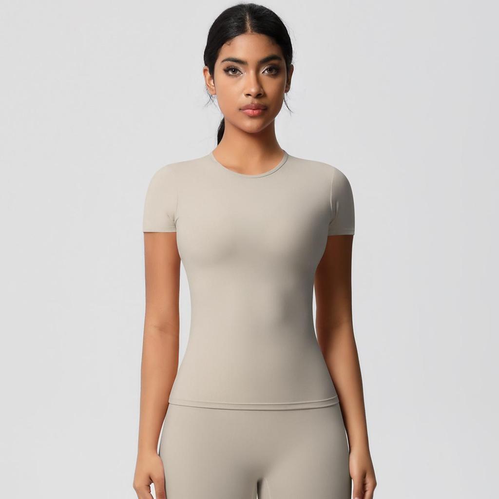 Gebürstetes Nude Slim-Fit Rundhals Yoga-Top - Kurzärmlig, Atmungsaktiv, Vielseitige Sportbekleidung
