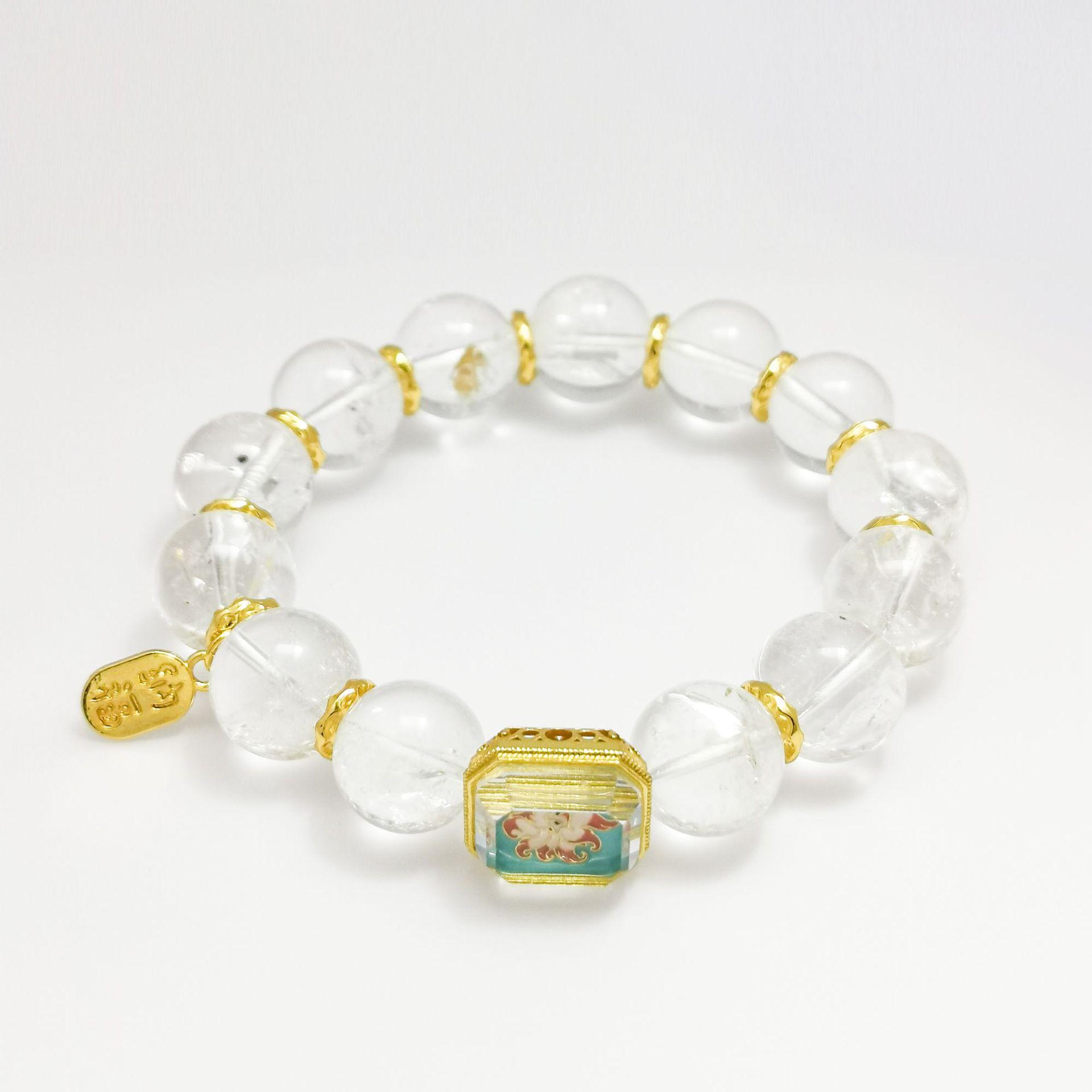 White Crystal Nine-Tailed Fox Gold-Plated Wealth Bracelet Natural Stone
