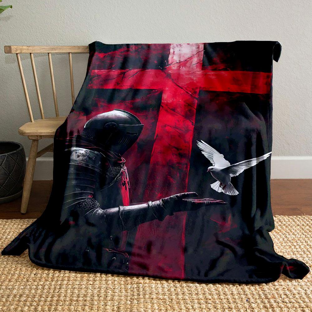 Crusader Dove Red Cross  Printed Blanket for Living Room Bed Couch lunch break Soft Cozy Blanket for Friend's festival Gift